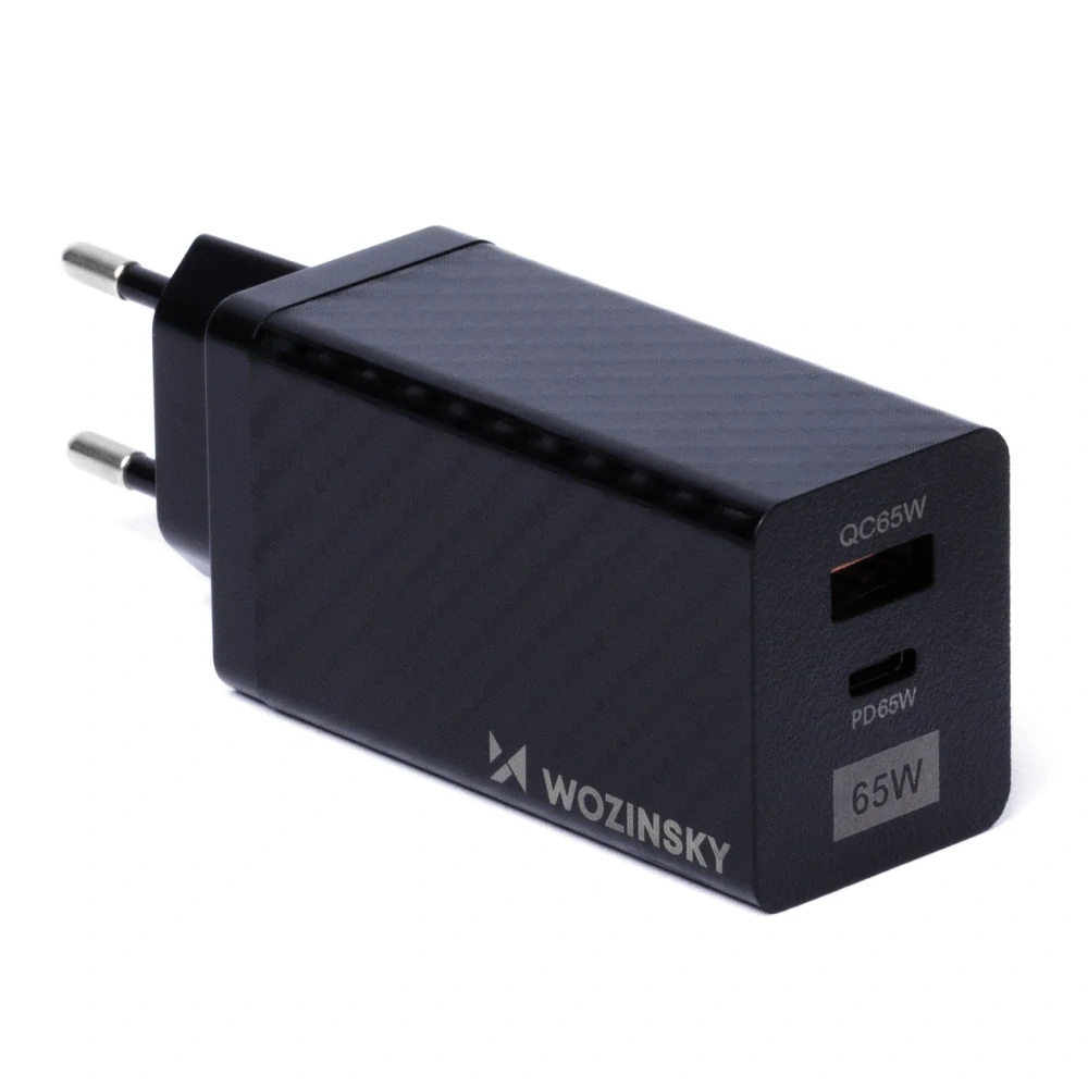 Wozinsky 65W GaN Nabijačka USB-A / USB C supports QC 3.0 PD čierna (WWCG01)