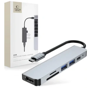 HUB Tech-Protect V4 6v1 USB-C - USB-A 3.0 / USB-A 2.0 / USB-C / HDMI / micro SD / TF / SD čítačka kariet - šedá