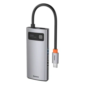 Baseus Metal Gleam 4in1 multifunknčný HUB USB Type C - USB Type C Power Delivery 100 W / HDMI 4K 30 Hz / 1x USB 3.2 Gen 1 / 1x USB 2.0 (CAHUB-CY0G)