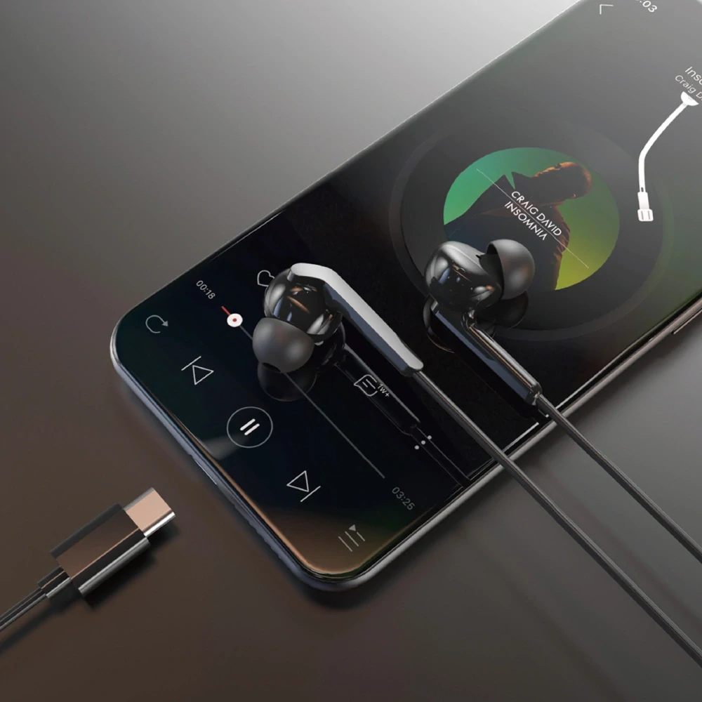 Dudao X3C+ Wired USB-C In-Ear Headphones 1.2m - čierne