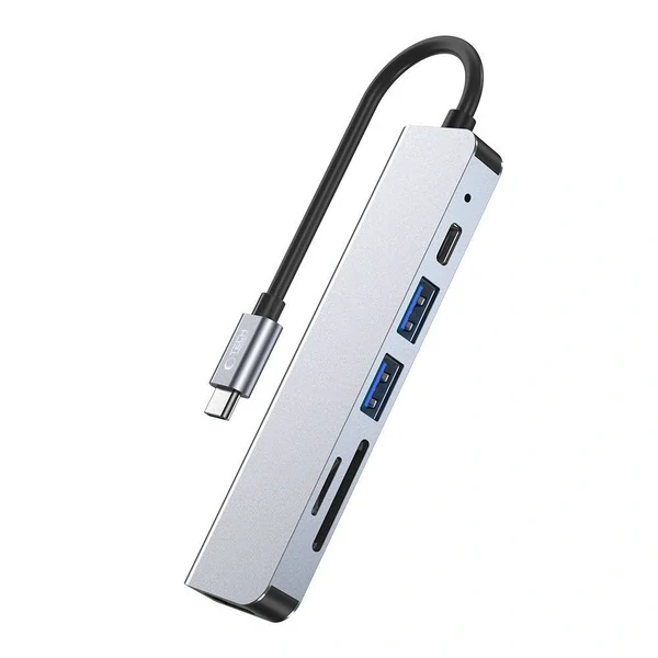 HUB Tech-Protect V4 6v1 USB-C - USB-A 3.0 / USB-A 2.0 / USB-C / HDMI / micro SD / TF / SD čítačka kariet - šedá