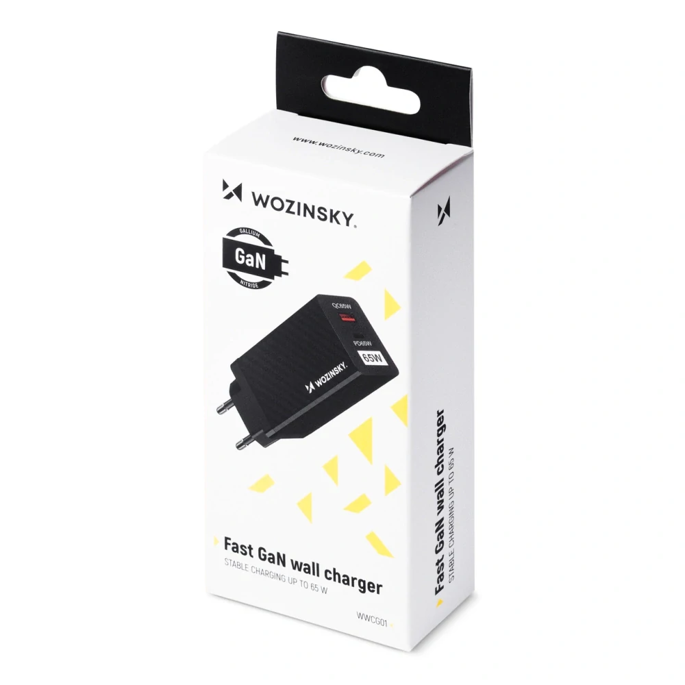 Wozinsky 65W GaN Nabijačka USB-A / USB C supports QC 3.0 PD čierna (WWCG01)
