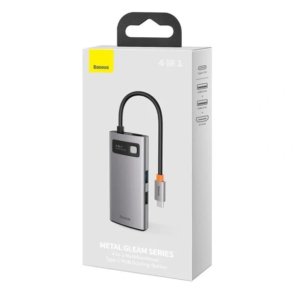 Baseus Metal Gleam 4in1 multifunknčný HUB USB Type C - USB Type C Power Delivery 100 W / HDMI 4K 30 Hz / 1x USB 3.2 Gen 1 / 1x USB 2.0 (CAHUB-CY0G)