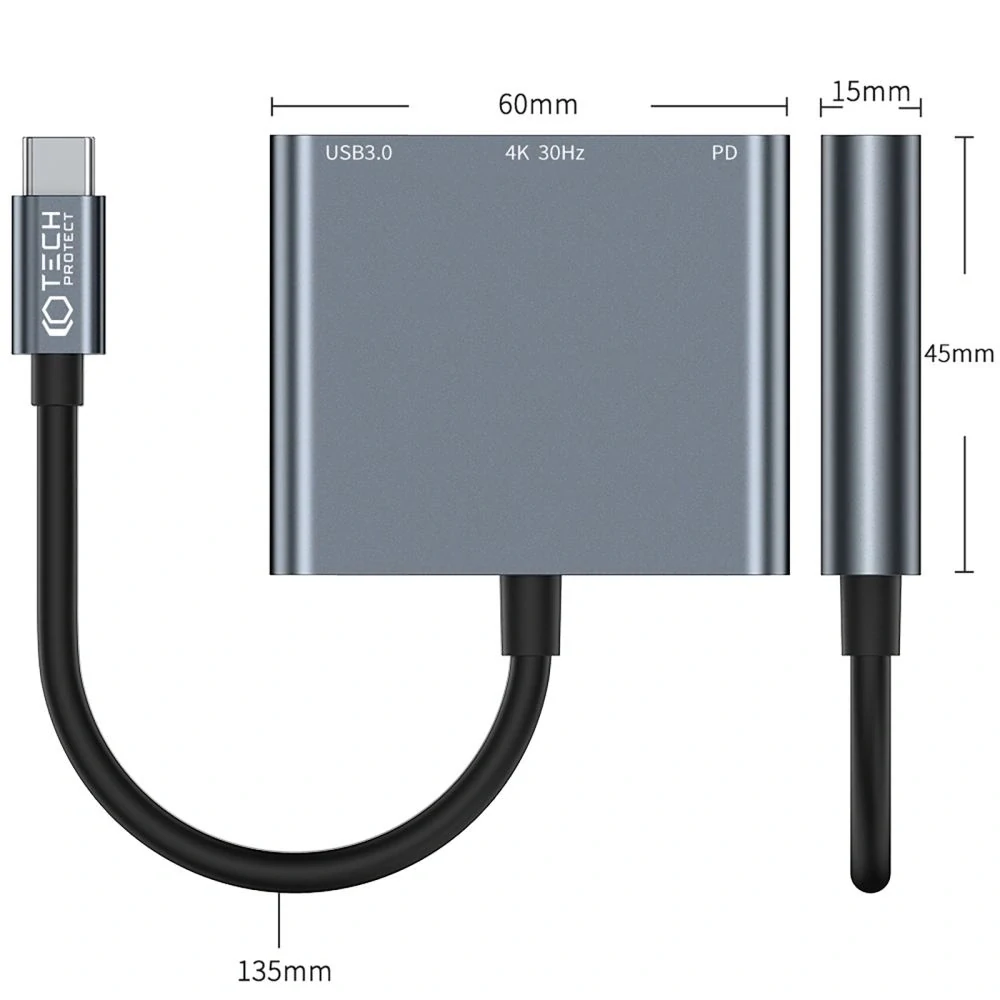 HUB Tech-Protect V1 3in1 USB-C - USB-A 3.0 / USB-C PD 100W / HDMI 4K 30Hz