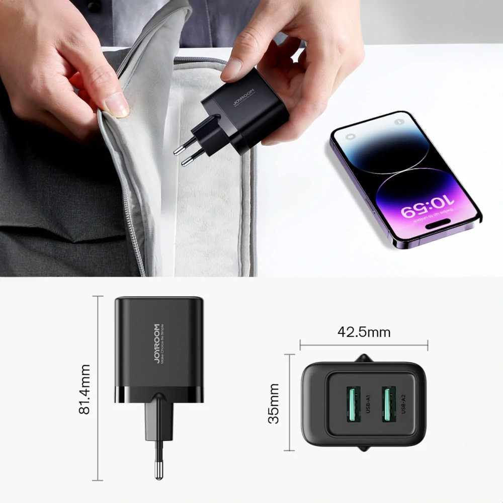 Joyroom JR-TCN01 2xUSB-A 12W 2.4A Nabijaci Adapter - čierny
