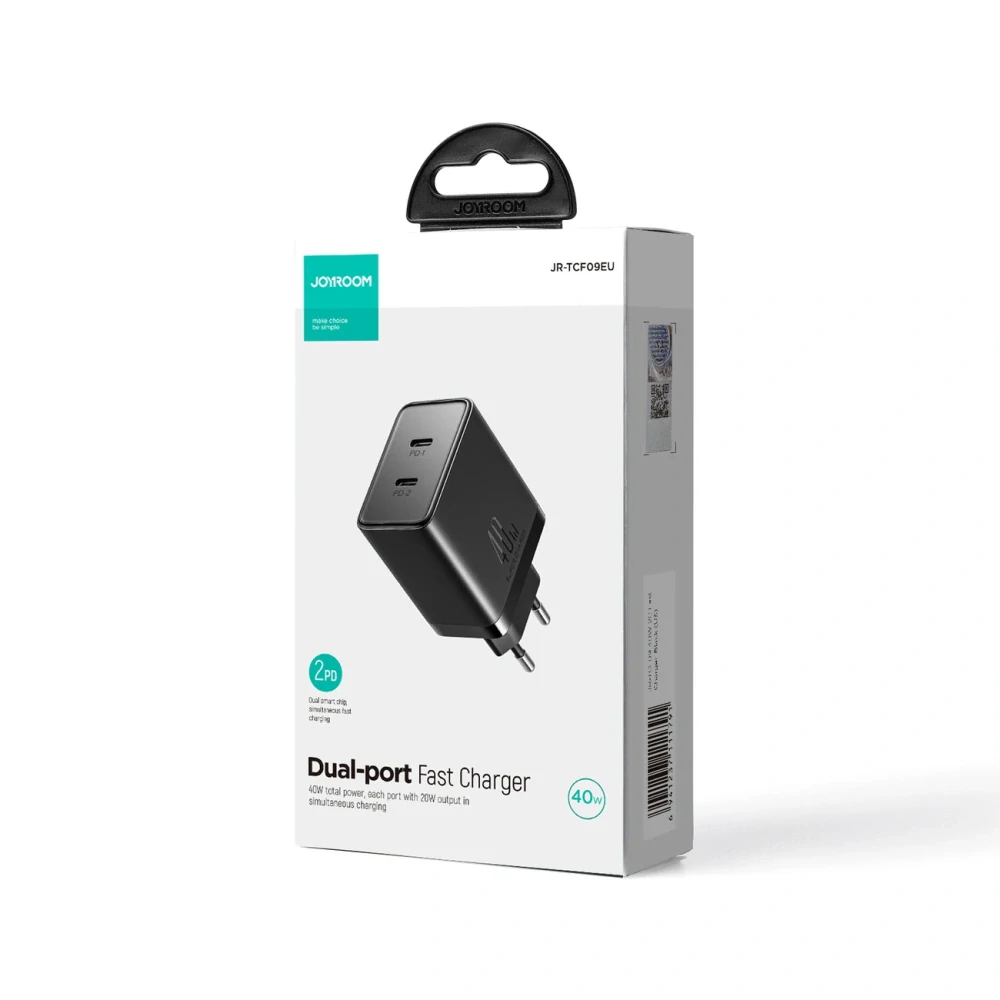 Joyroom JR-TCF09 Rýchlo nabíjací adaptér 2x USB-C 40W - čierny