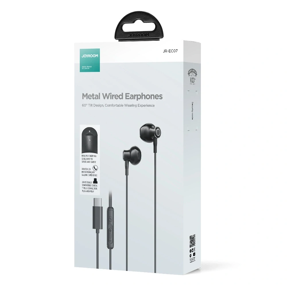 Joyroom TYPE-C Series JR-EC07 USB-C in-ear slúchadla - čierne